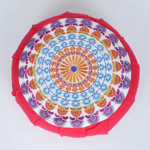 Embroidered Round Zafu Yoga Pillow |Zipped Cover |Washable| Portable - Beas (Blue on Fuscia Pink) - Size and Filling Options