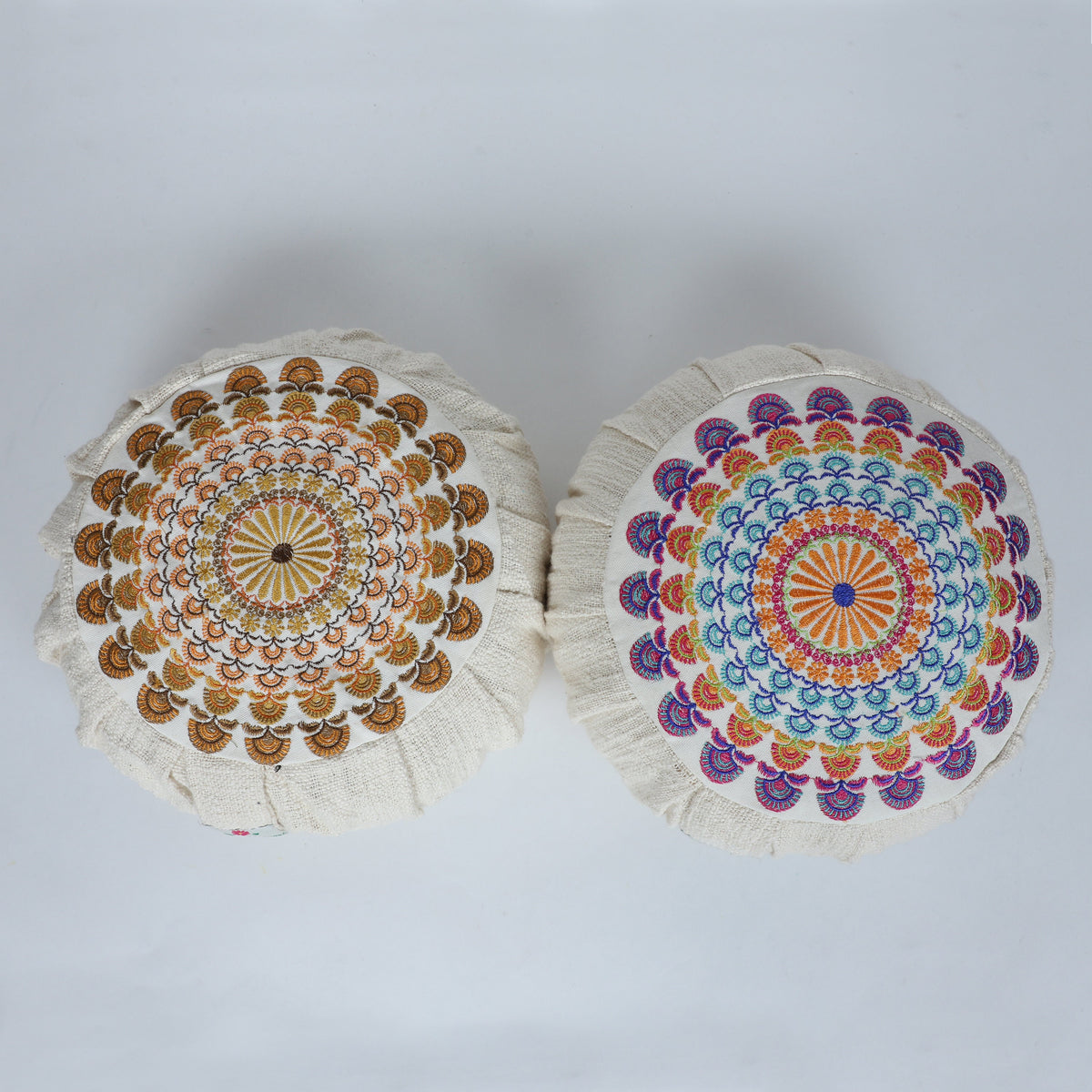 Embroidered Round Zafu Yoga Pillow |Zipped Cover |Washable| Portable - Ananda (Medium) Filling Options