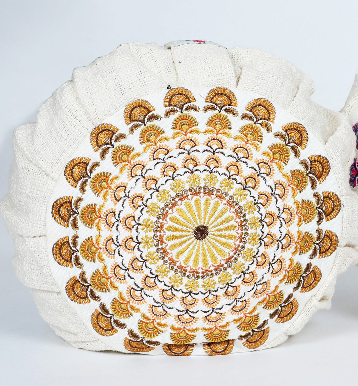 Embroidered Round Zafu Yoga Pillow |Zipped Cover |Washable| Portable - Ananda (Medium) Filling Options