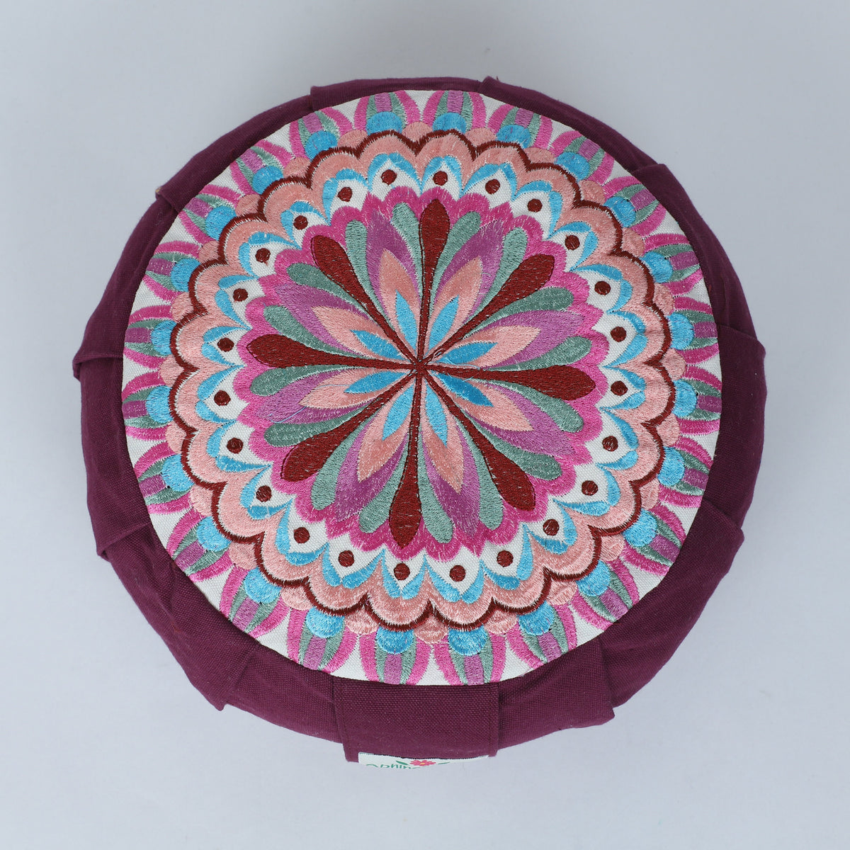 Embroidered Round Zafu Yoga Pillow |Zipped Cover |Washable| Portable - Periyar (Broad Purple on Purple) - Medium Size Limited Edition