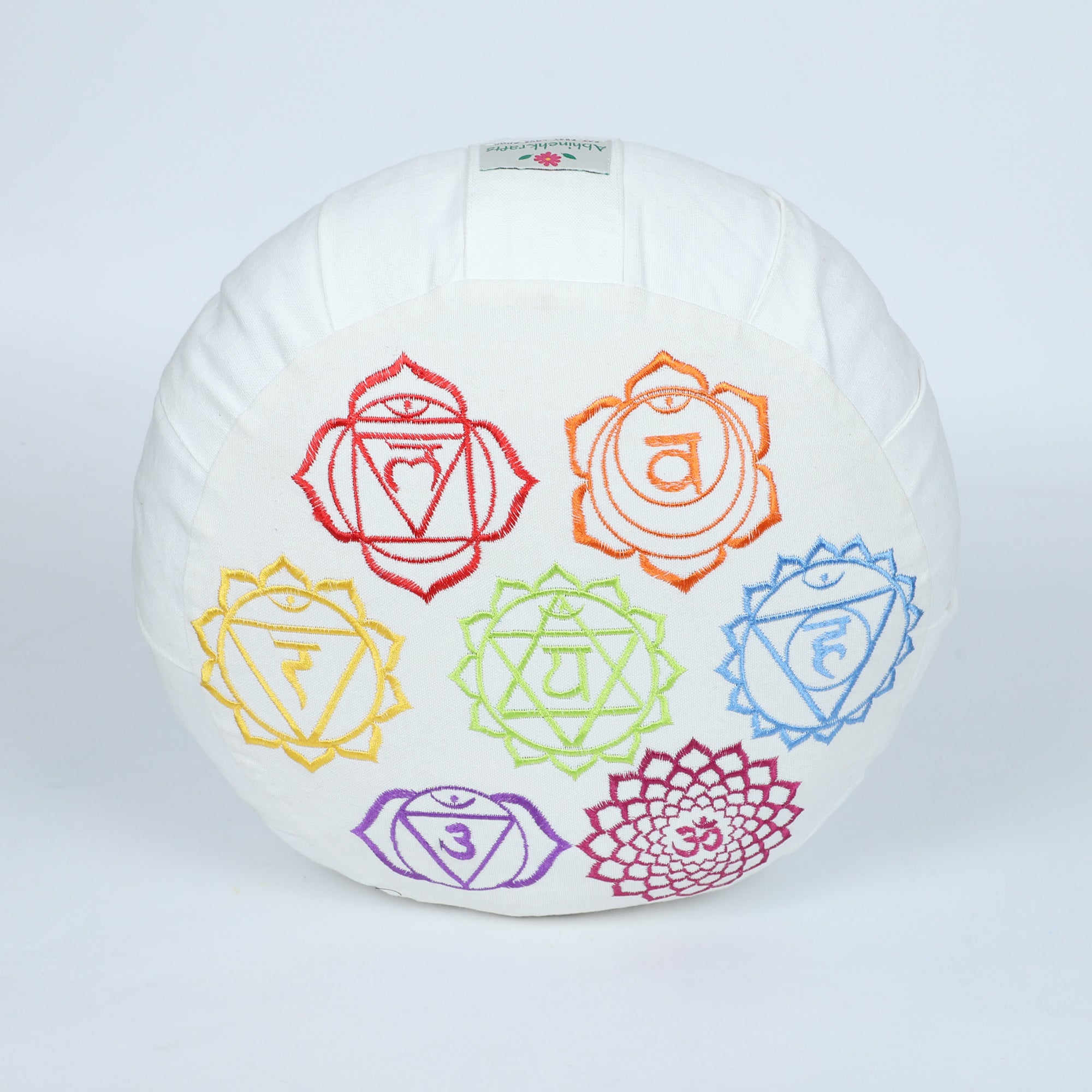 Embroidered Seven Chakra Round Zafu Yoga Pillow |Zipped Cover |Washable| Portable - Filling Options - Pre-Orders