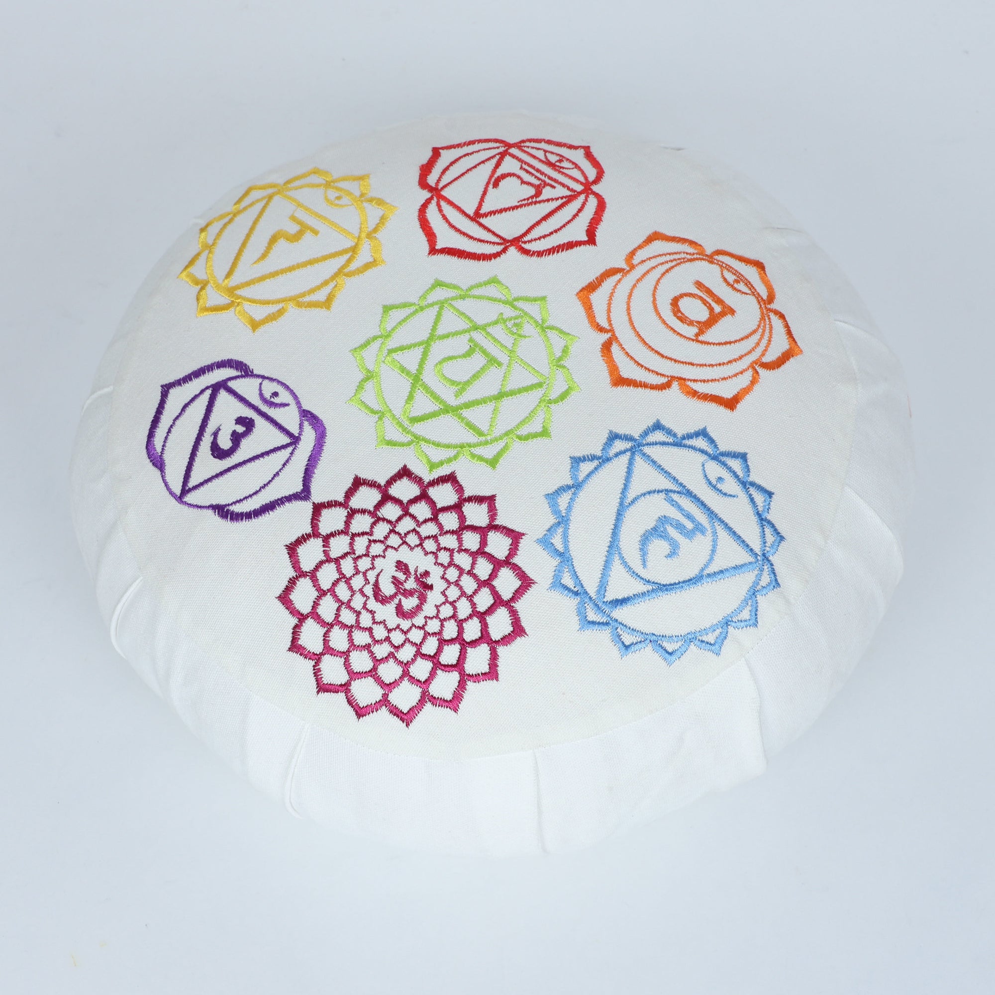 Embroidered Seven Chakra Round Zafu Yoga Pillow |Zipped Cover |Washable| Portable - Filling Options - Pre-Orders