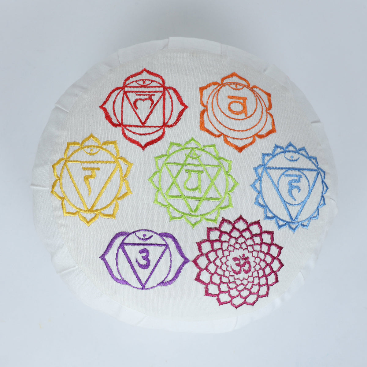 Embroidered Seven Chakra Round Zafu Yoga Pillow |Zipped Cover |Washable| Portable - Filling Options - Pre-Orders