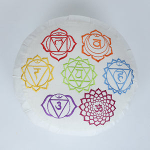 Embroidered Seven Chakra Round Zafu Yoga Pillow |Zipped Cover |Washable| Portable - Filling Options - Pre-Orders