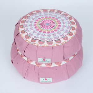 Embroidered Round Zafu Yoga Pillow |Zipped Cover |Washable| Portable - Kaveri (Dust Pink on Pink) - Size and Filling Options