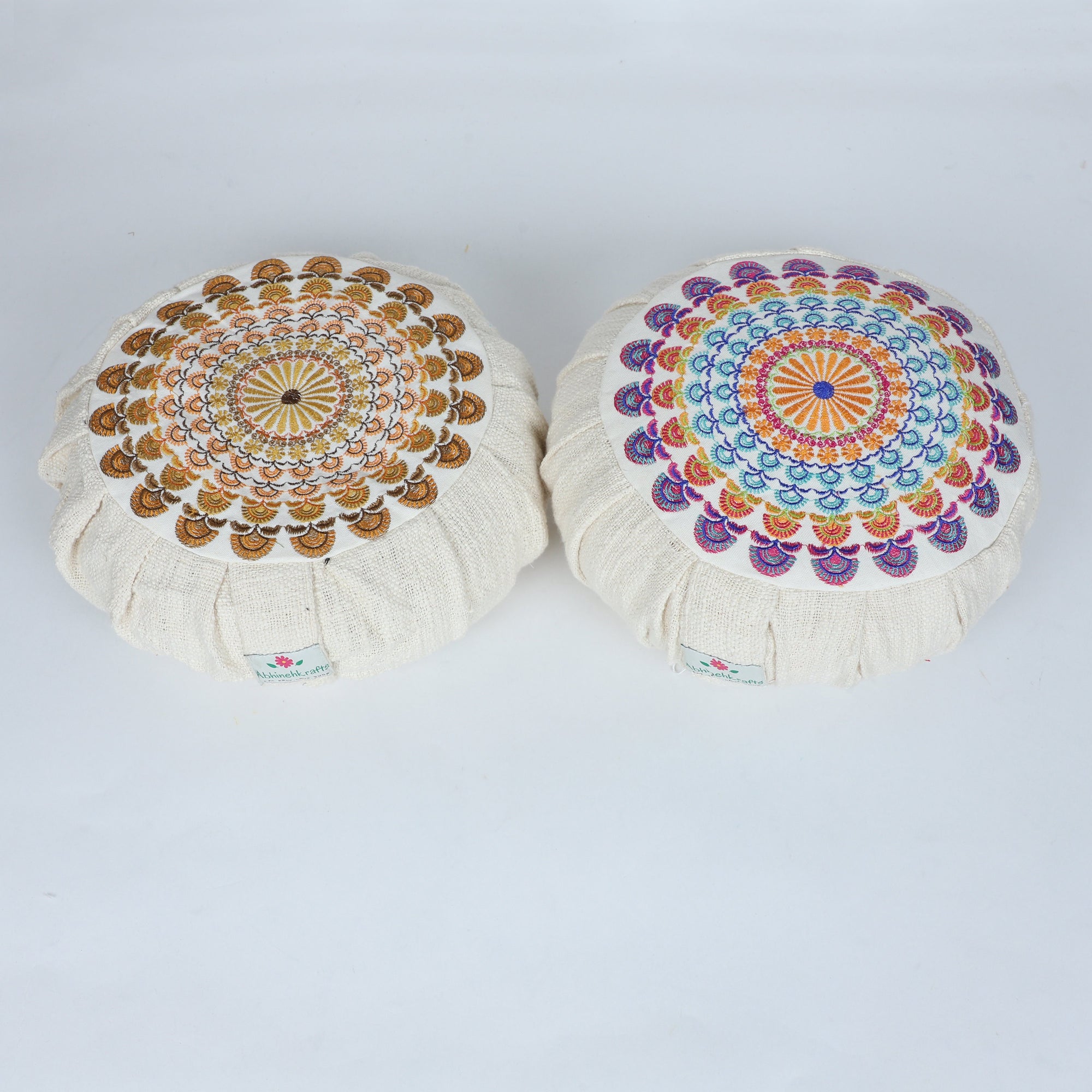 Embroidered Round Zafu Yoga Pillow |Zipped Cover |Washable| Portable - Ananda (Medium) Filling Options