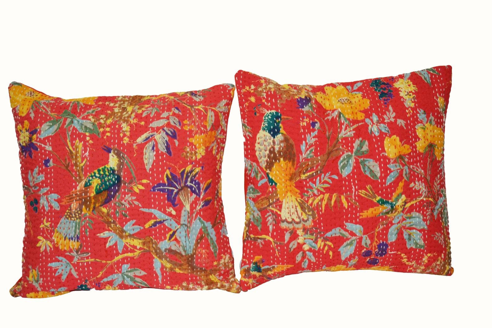 Meditation/Yoga Studio Decor Cushion, Throw Decorative Cushion - Screen Printed and Kantha Embroidered - Made in India - Multiple Options