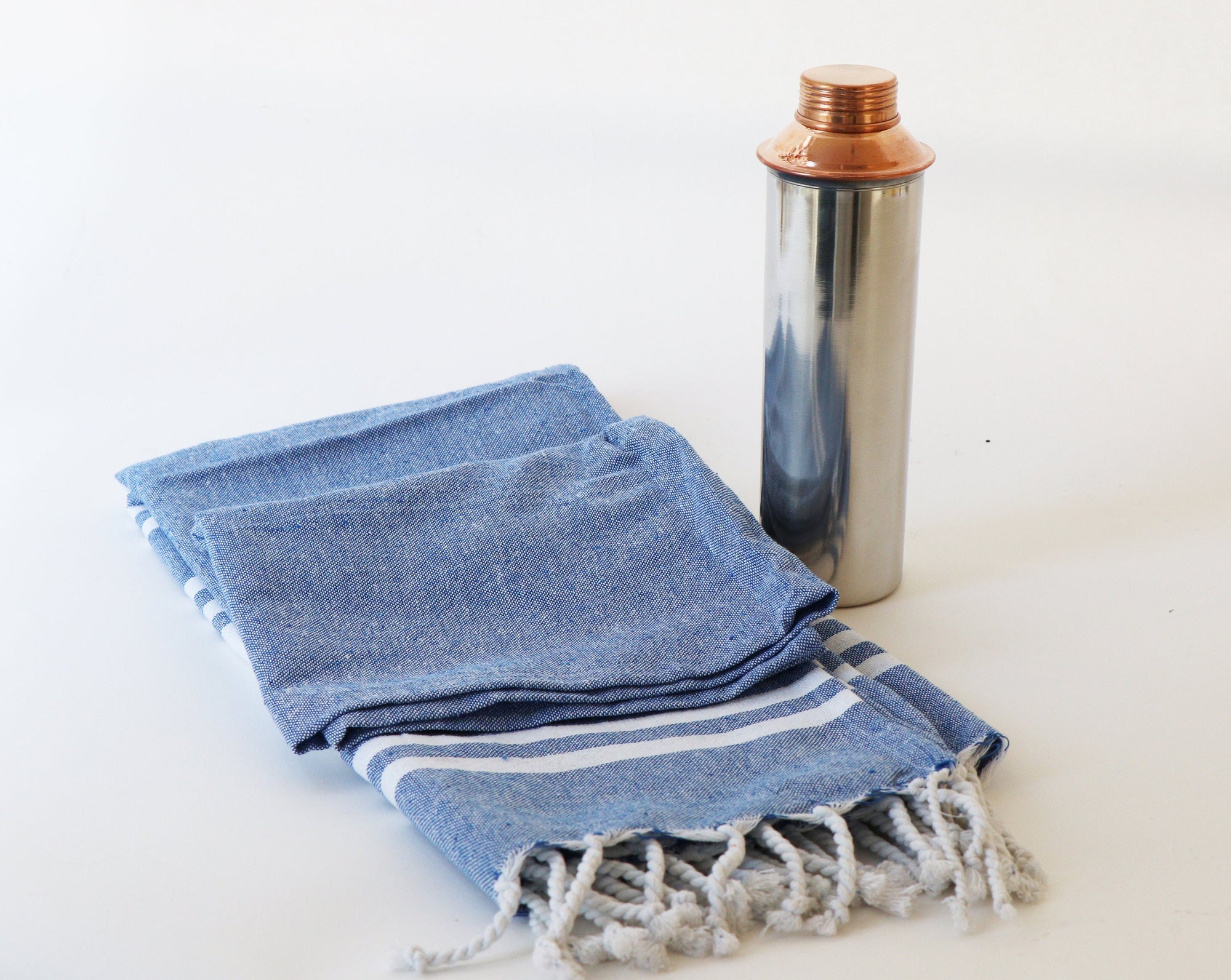 Clearance - Copper Magnetic Water Bottle (Tamra Jal Patra) with a Complimentary Yoga Towel - For Health, Wellness, Yoga