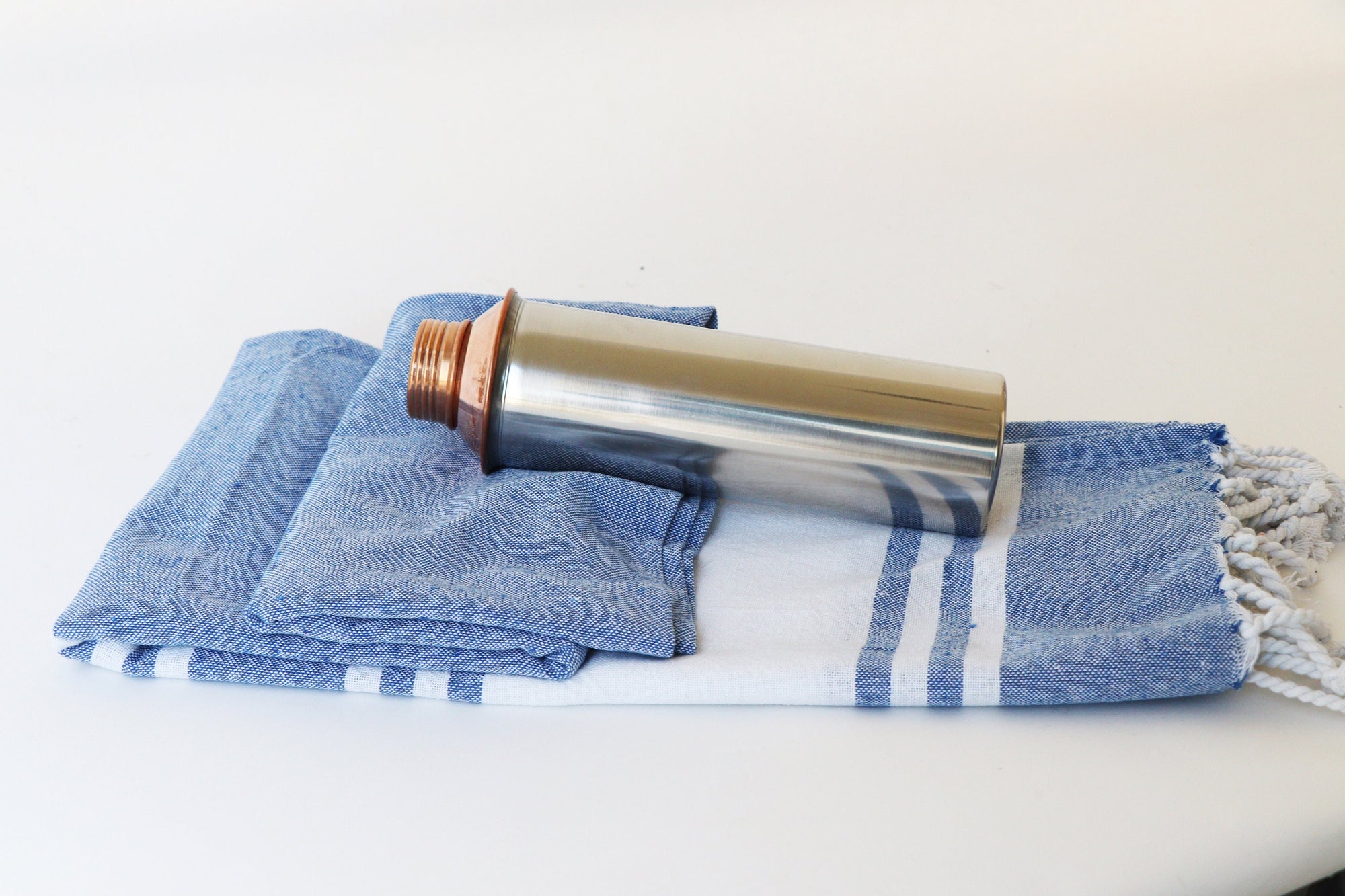 Clearance - Copper Magnetic Water Bottle (Tamra Jal Patra) with a Complimentary Yoga Towel - For Health, Wellness, Yoga