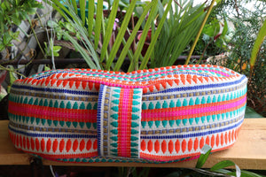 Yoga Meditation Cushion | Handwoven Handmade Crescent Pillow  |Zipped Cover |Washable| Portable - Carnival - Filling Options Available
