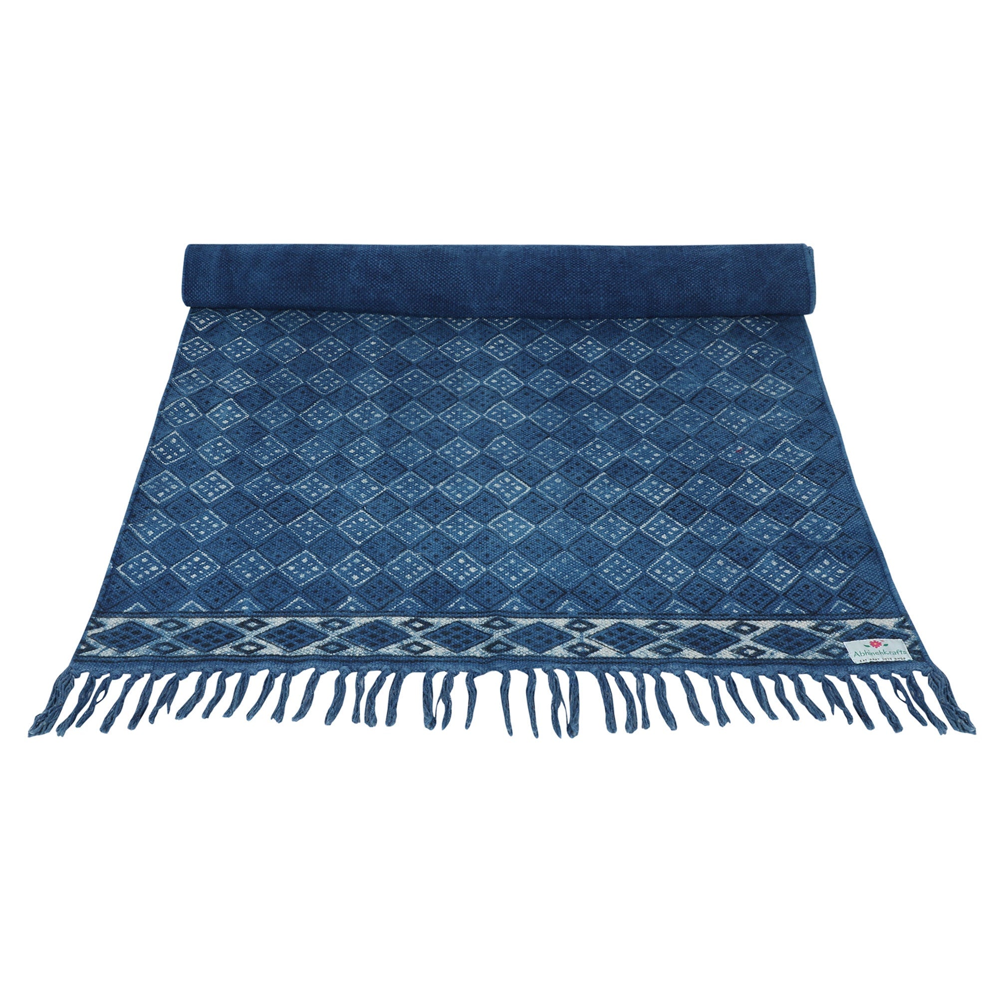 Block Printed Non Slip Indigo Yoga & Meditation Mat - YogaKargha