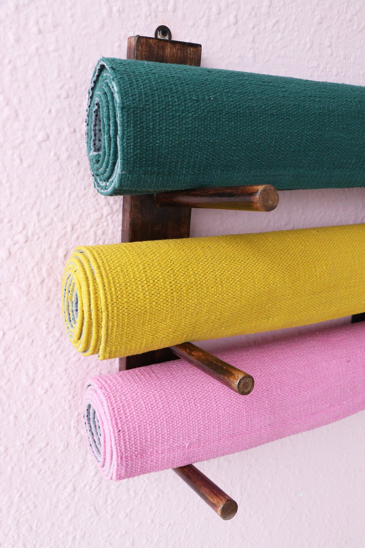 Yoga Mat Wall Holder/ Mount, Yoga Mat Storage Organizer, Yoga Mat Rack, Gym Mat Storage, Exercise Fitness Rack - Mango Wood, Made in India