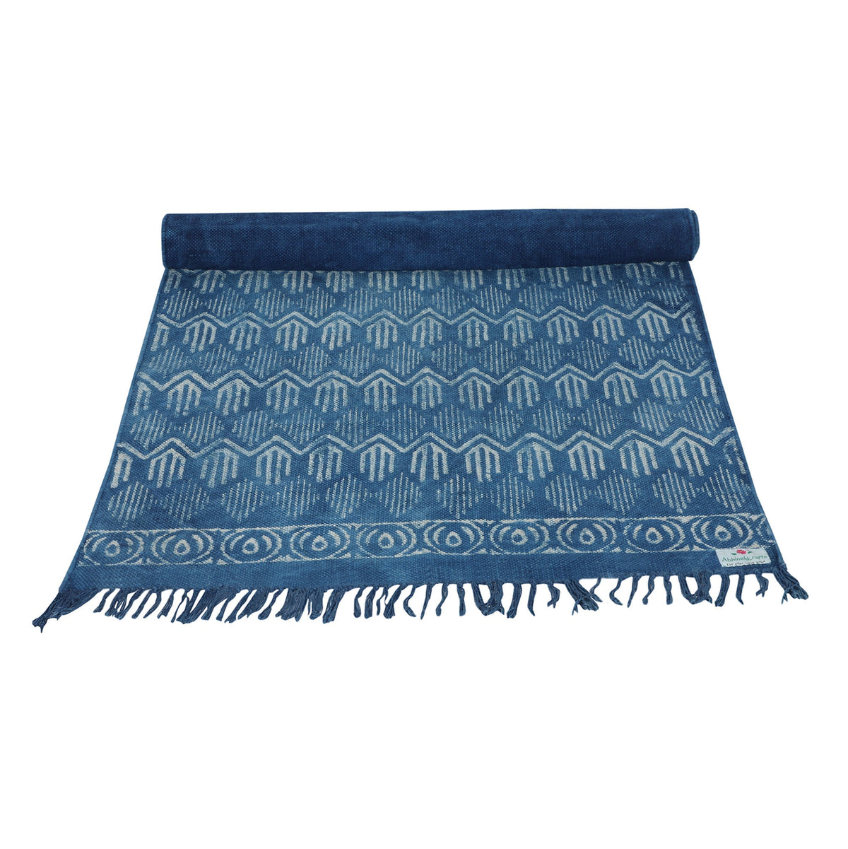 Anti Skid Cotton Indigo Mat for Yoga, Pilates, Fitness, and Meditation - (Handwoven Area Rug, Hand Block-Printed Rug) - Multi Options