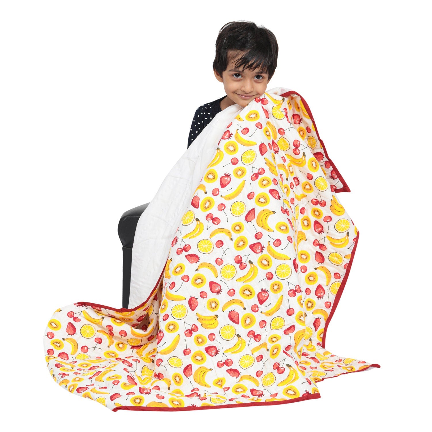 Kids Quilt/Blanket - Organic Cotton - Baby, Infants, Toddlers, Preschoolers, Children - Soft Warm Handmade - Fruits - Yellow