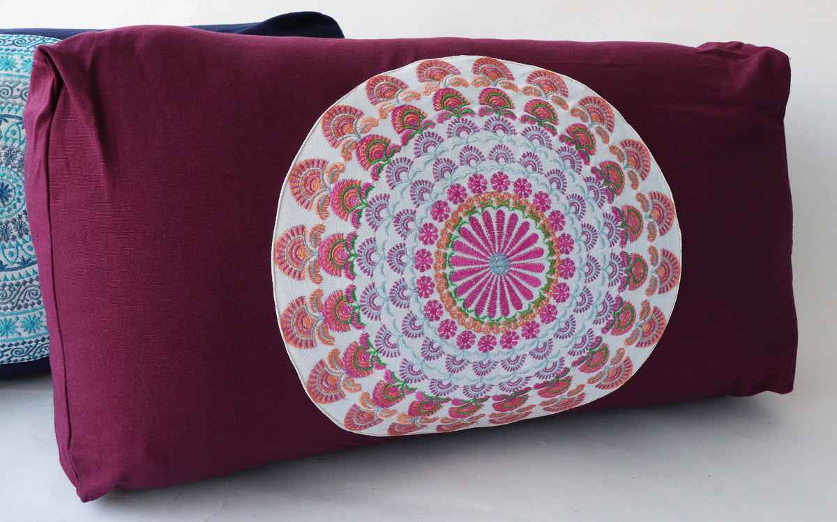 Yoga Bolster Pillow for Meditation and Support - Rectangular Embroidered Yoga Cushion - Machine Washable - Made in India by AbhinehKrafts
