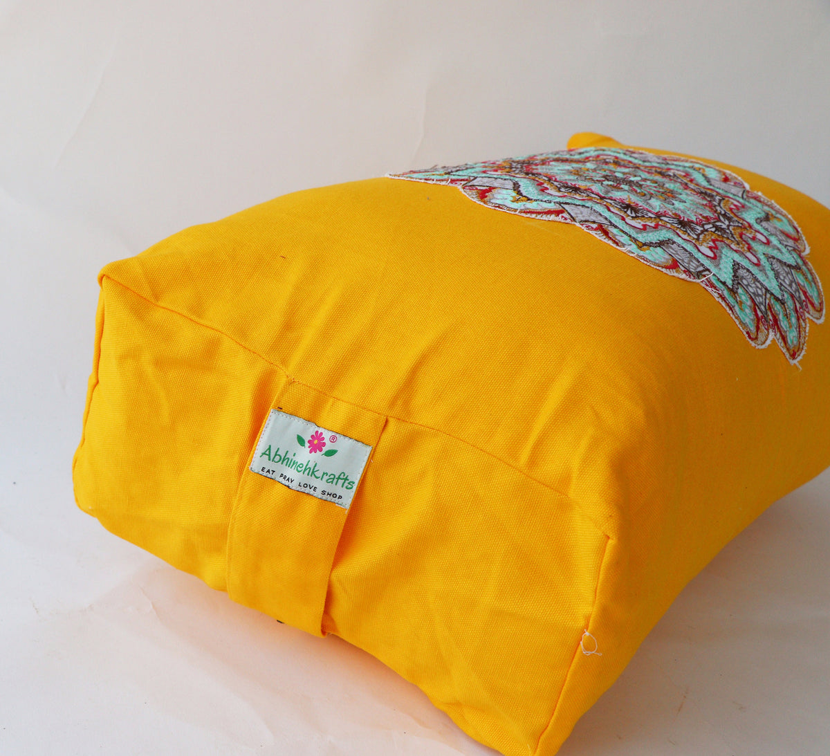 Yoga Bolster Pillow for Meditation and Support - Rectangular Embroidered Yoga Cushion - Machine Washable - Made in India by AbhinehKrafts