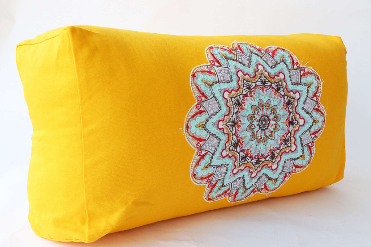 Rectangular Embroidered Yoga Bolster Pillow for Meditation and Support