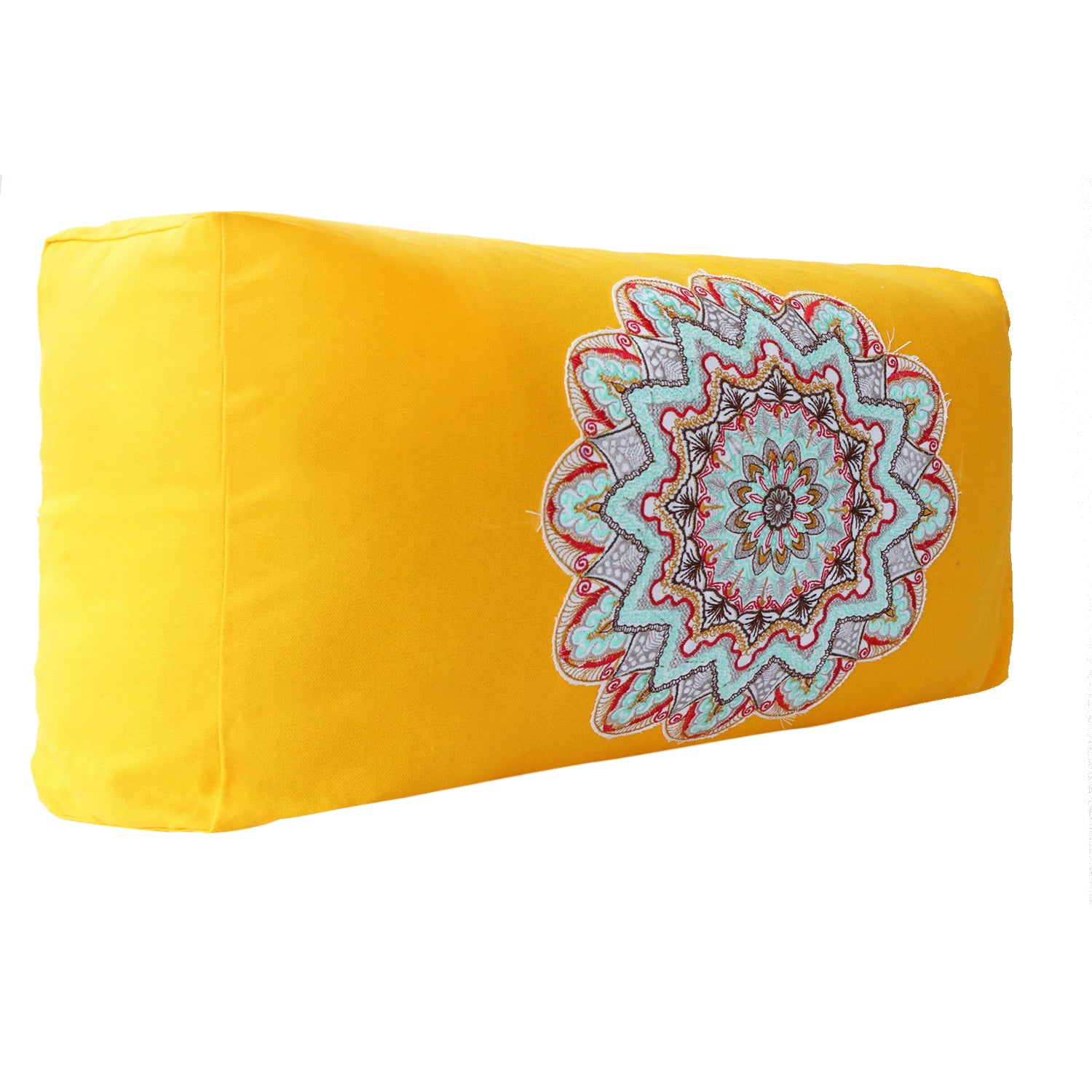 Rectangular Embroidered Yoga Bolster Pillow for Meditation and Support