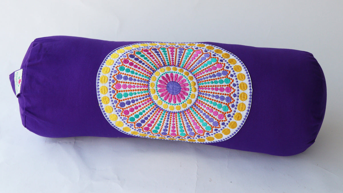 Round Yoga Bolster Pillow for Meditation and Support - Round Embroidered Yoga Cushion - Machine Washable - Made in India by AbhinehKrafts