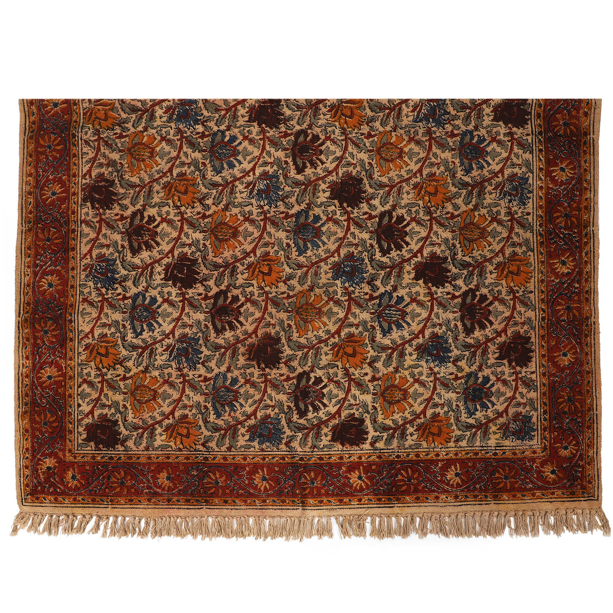 Large Cotton Yoga Mat - 6x4 feet (large) Area Rug - Kalamkari Hand Block Printed - Cotton Area/Yoga Rug - Handwoven Cotton Carpet