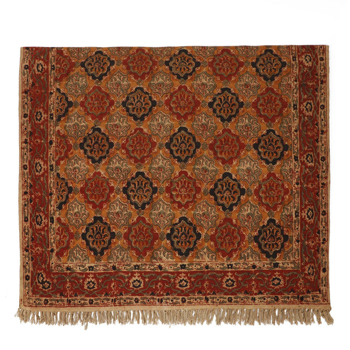 Large Cotton Yoga Mat - 6x4 feet (large) Area Rug - Kalamkari Hand Block Printed - Cotton Area/Yoga Rug - Handwoven Cotton Carpet