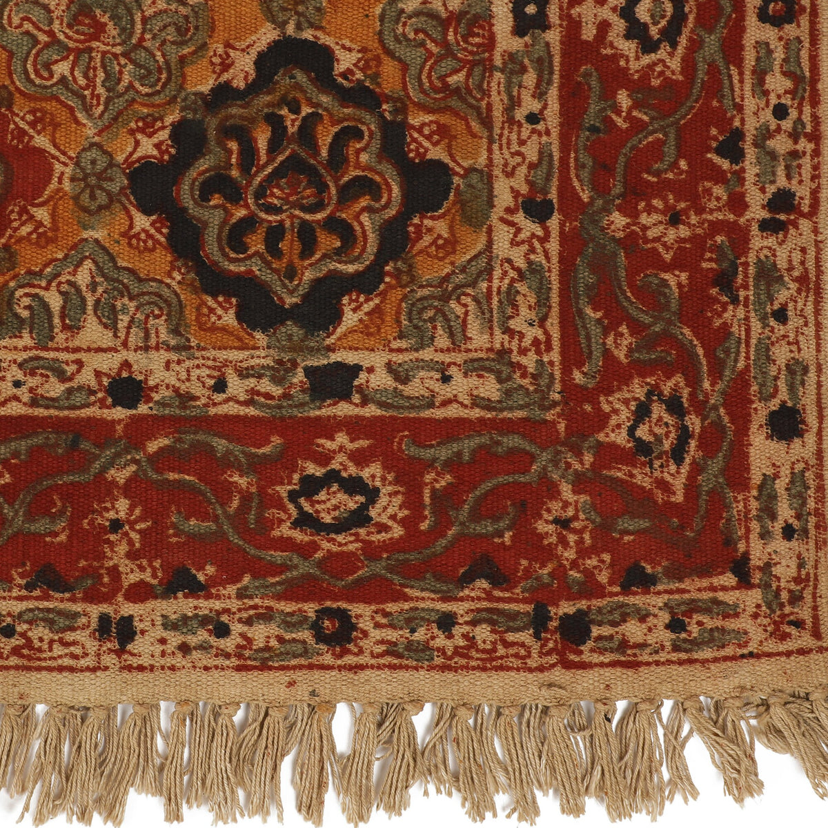 Large Cotton Yoga Mat - 6x4 feet (large) Area Rug - Kalamkari Hand Block Printed - Cotton Area/Yoga Rug - Handwoven Cotton Carpet