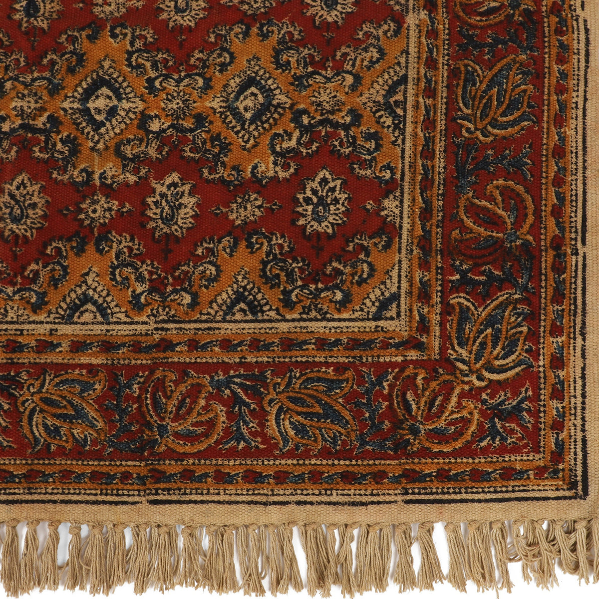 Large Cotton Yoga Mat - 6x4 feet (large) Area Rug - Kalamkari Hand Block Printed - Cotton Area/Yoga Rug - Handwoven Cotton Carpet