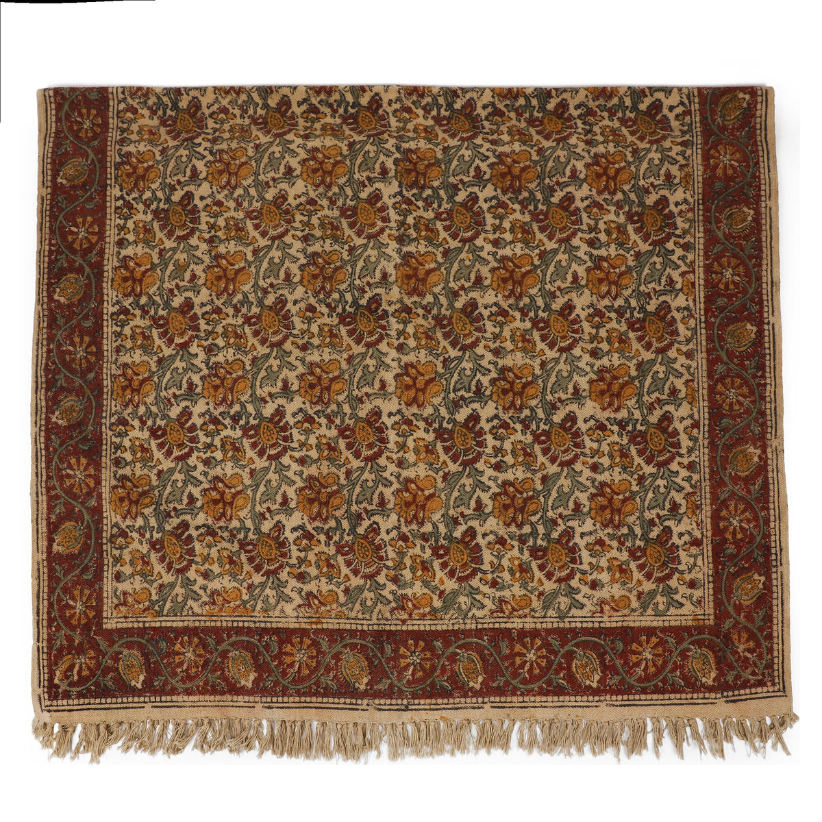 Large Cotton Yoga Mat - 6x4 feet (large) Area Rug - Kalamkari Hand Block Printed - Cotton Area/Yoga Rug - Handwoven Cotton Carpet