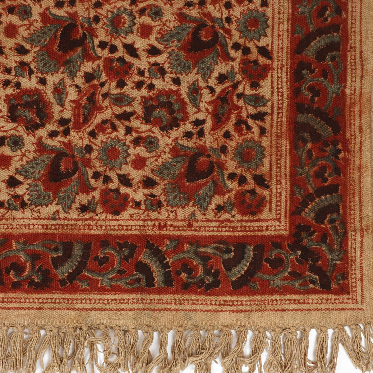 Large Cotton Yoga Mat - 6x4 feet (large) Area Rug - Kalamkari Hand Block Printed - Cotton Area/Yoga Rug - Handwoven Cotton Carpet