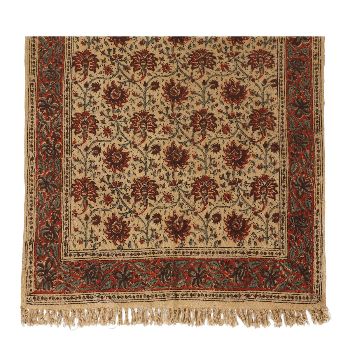 Large Cotton Yoga Mat - 5x3 feet Area Rug - Kalamkari Hand Block Printed - Cotton Area/Yoga Rug - Handwoven Cotton Carpet