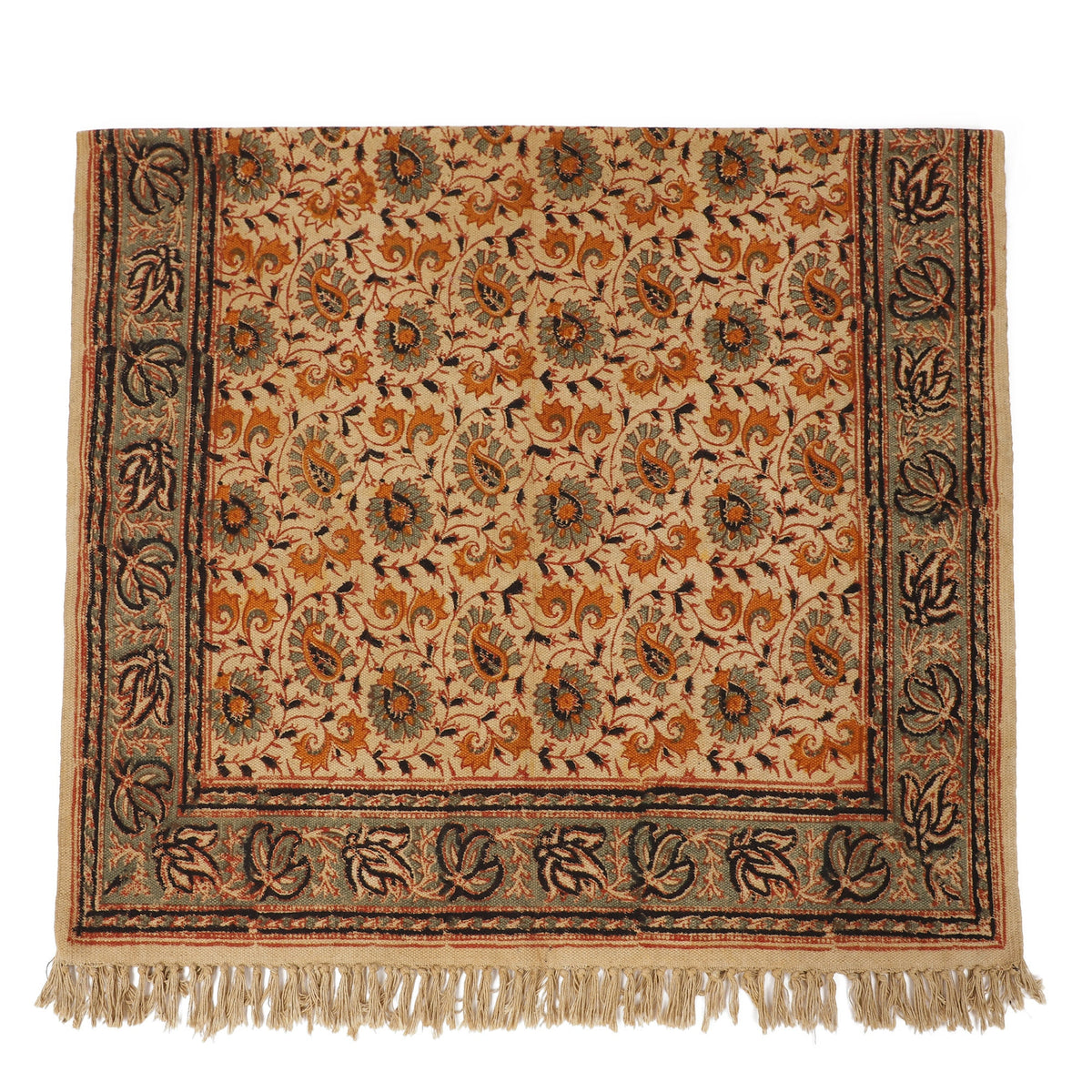 Large Cotton Yoga Mat - 5x3 feet Area Rug - Kalamkari Hand Block Printed - Cotton Area/Yoga Rug - Handwoven Cotton Carpet