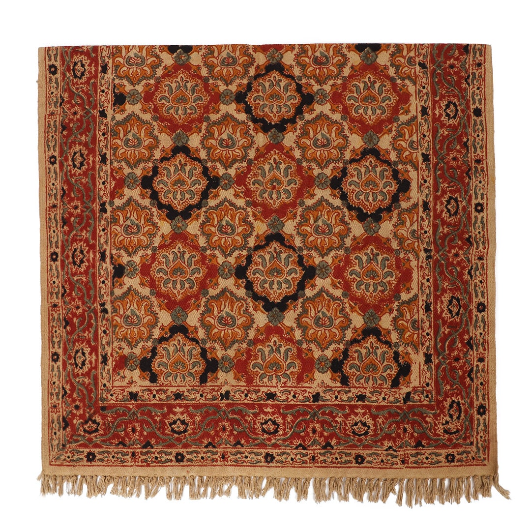 Large Cotton Yoga Mat -  5x3 feet Area Rug - Kalamkari Hand Block Printed - Cotton Area/Yoga Rug - Handwoven Cotton Carpet