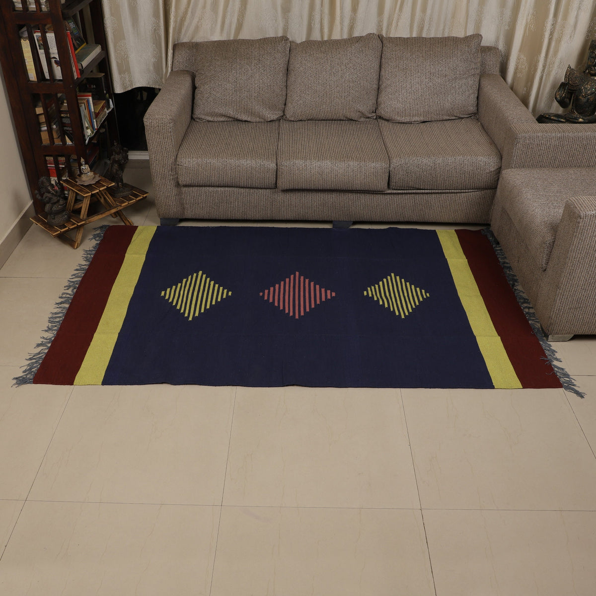 Large Yoga Mat 6x 4 feet  for Yoga, Pilates, Fitness, and Meditation - (Handwoven Area Rug, Mat, Dhurrie, Handspun Cotton Rug)