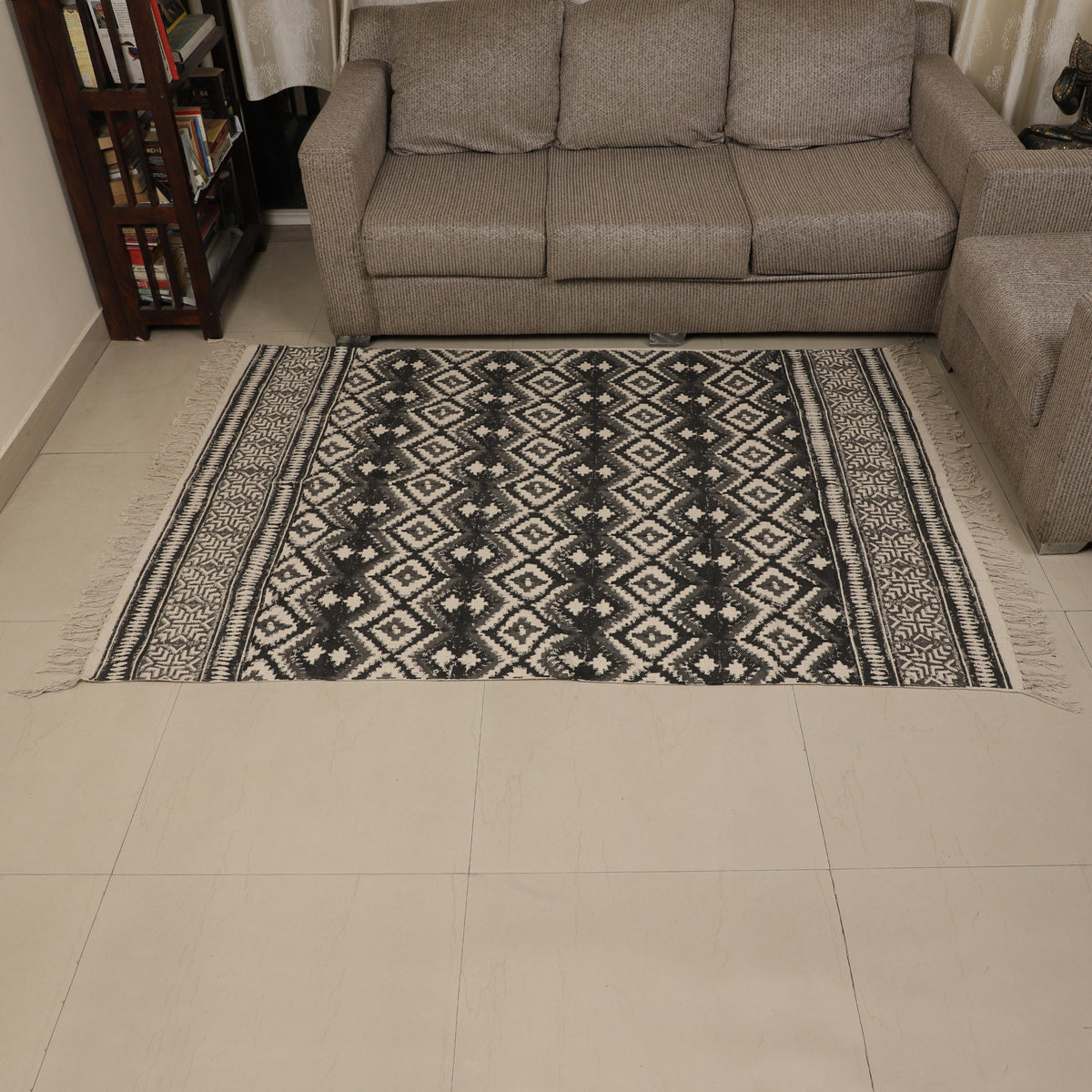 Large Yoga Mat 6x 4 feet  for Yoga, Pilates, Fitness, and Meditation - (Handwoven Area Rug, Mat, Dhurrie, Hand Block-Printed Rug)