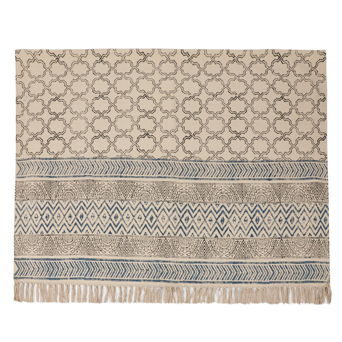 Large Yoga Mat 6x 4 feet  for Yoga, Pilates, Fitness, and Meditation - (Handwoven Area Rug, Mat, Dhurrie, Hand Block-Printed Rug)