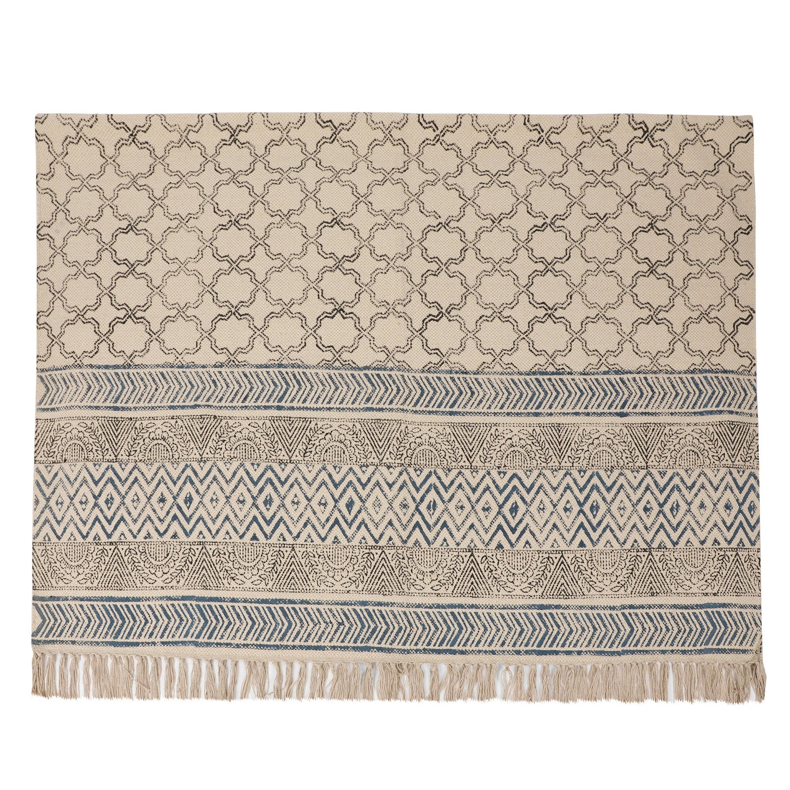 Large Yoga Mat 6x 4 feet  for Yoga, Pilates, Fitness, and Meditation - (Handwoven Area Rug, Mat, Dhurrie, Hand Block-Printed Rug)