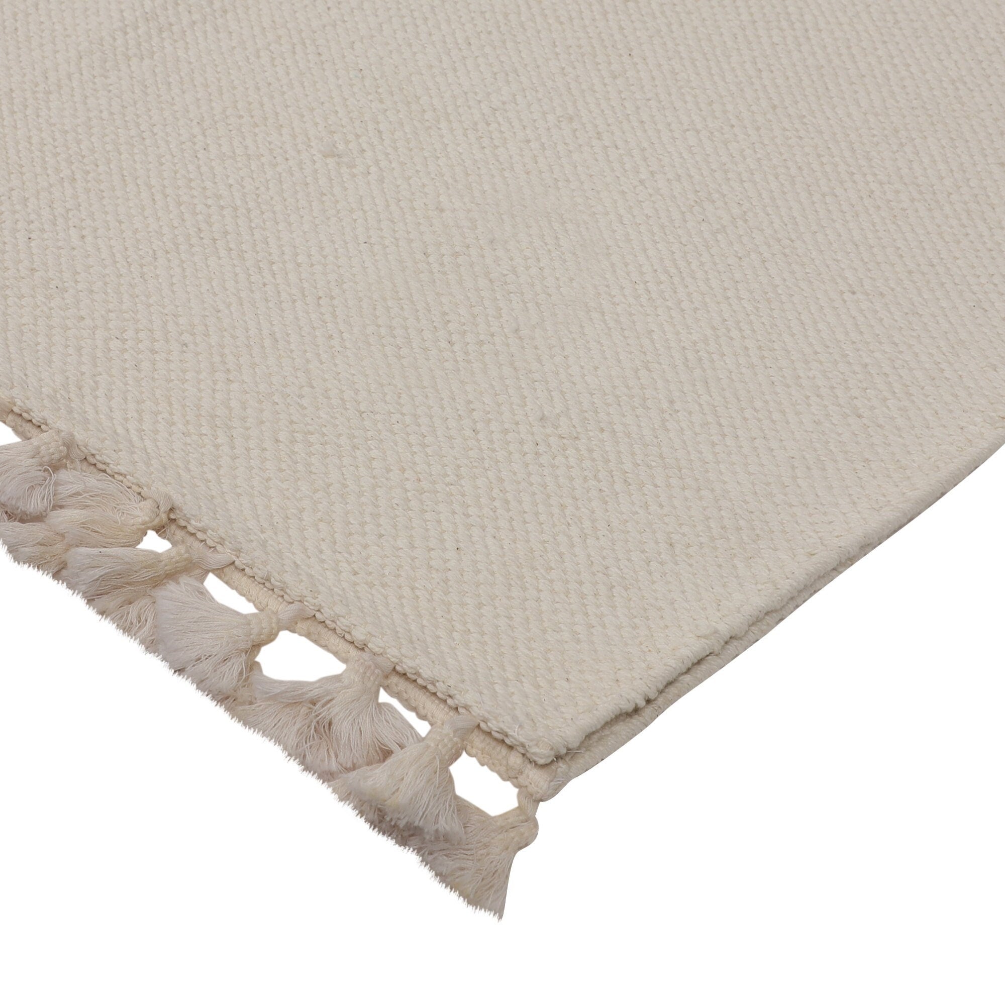 6 by 4 Feet Large Area Cotton Yoga Rug - Handwoven Natural White Cotton Rug, Organic White Ivory Cotton Rug - Cotton Carpet - Made in India