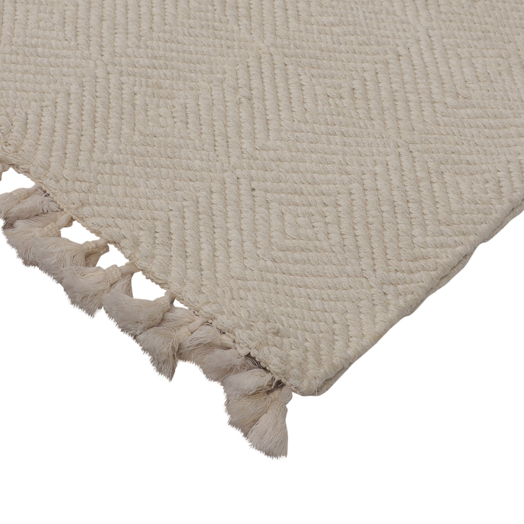 6 by 4 Feet Large Area Cotton Yoga Rug - Handwoven Natural White Cotton Rug, Organic White Ivory Cotton Rug - Cotton Carpet - Self Design