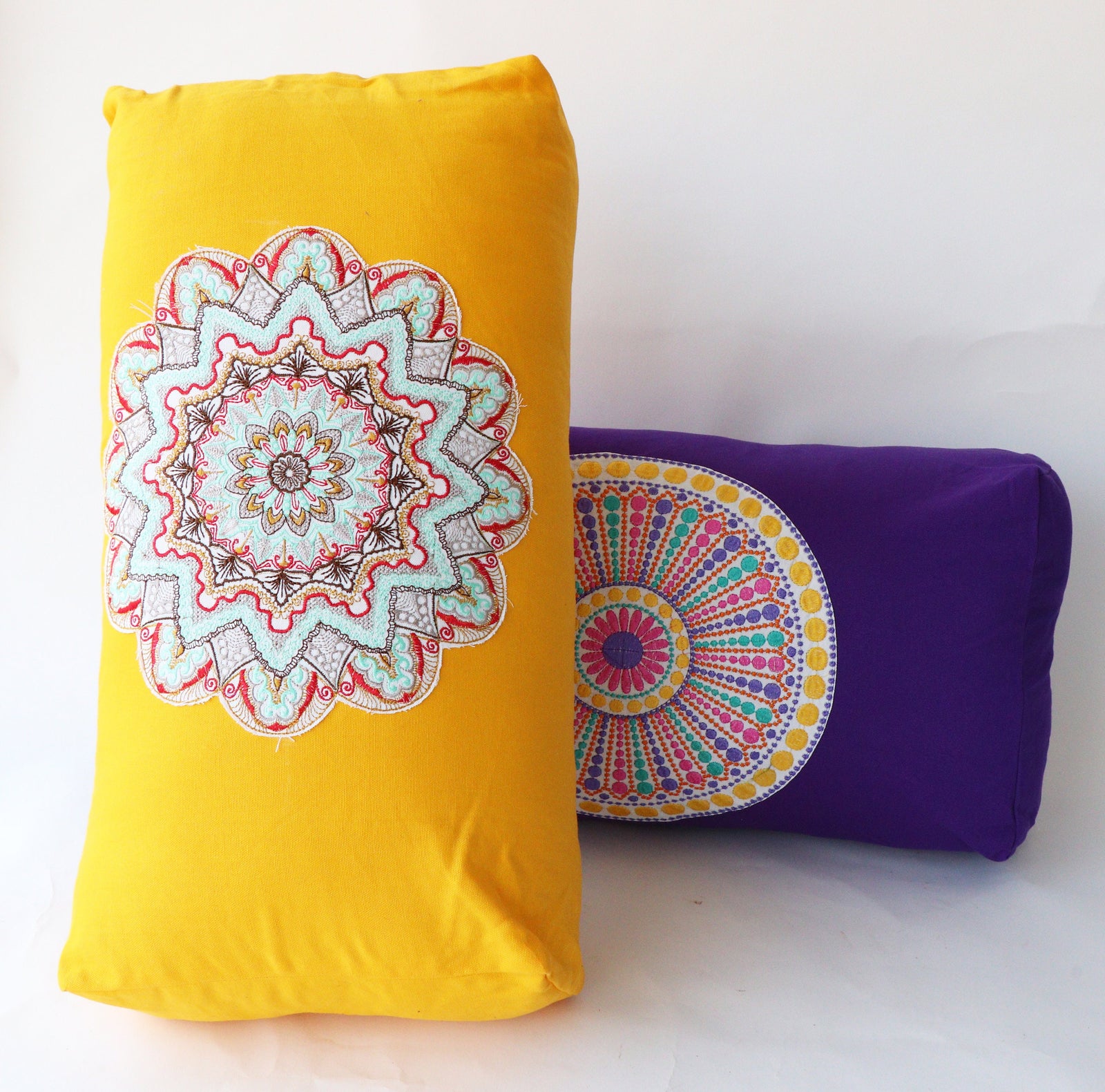 Rectangular Embroidered Yoga Bolster Pillow for Meditation and Support