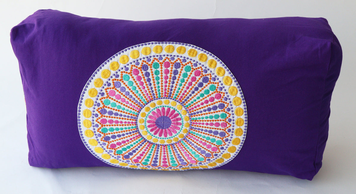 Yoga Bolster Pillow for Meditation and Support - Rectangular Embroidered Yoga Cushion - Machine Washable - Made in India by AbhinehKrafts