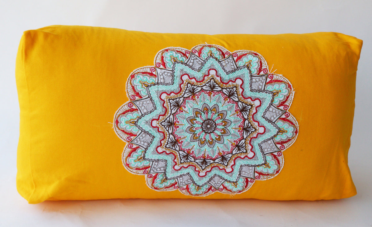 Yoga Bolster Pillow for Meditation and Support - Rectangular Embroidered Yoga Cushion - Machine Washable - Made in India by AbhinehKrafts