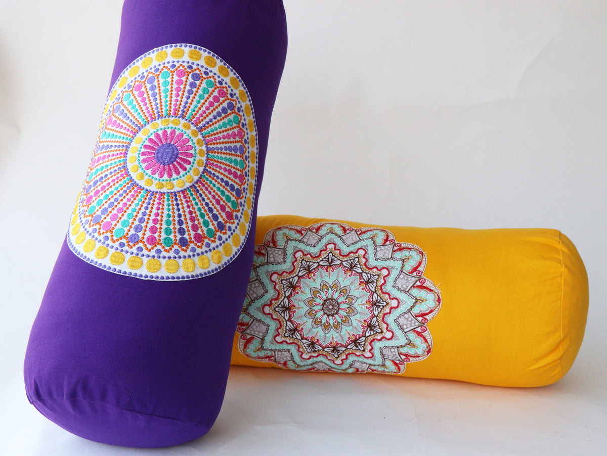 Round Yoga Bolster Pillow for Meditation and Support - Round Embroidered Yoga Cushion - Machine Washable - Made in India by AbhinehKrafts