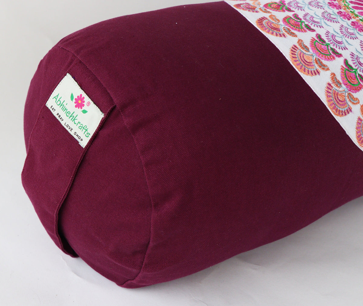 Round Yoga Bolster Pillow for Meditation and Support - Round Embroidered Yoga Cushion - Machine Washable - Made in India by AbhinehKrafts