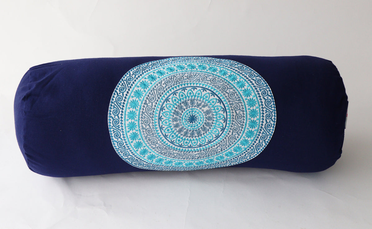Round Yoga Bolster Pillow for Meditation and Support - Round Embroidered Yoga Cushion - Machine Washable - Made in India by AbhinehKrafts