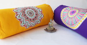 Round Yoga Bolster Pillow for Meditation and Support - Round Embroidered Yoga Cushion - Machine Washable - Made in India by AbhinehKrafts
