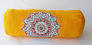 Round Yoga Bolster Pillow for Meditation and Support - Round Embroidered Yoga Cushion - Machine Washable - Made in India by AbhinehKrafts