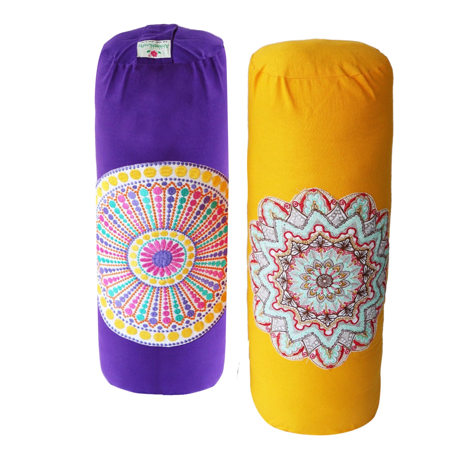 Round Embroidered Yoga Bolster Pillow for Meditation and Support