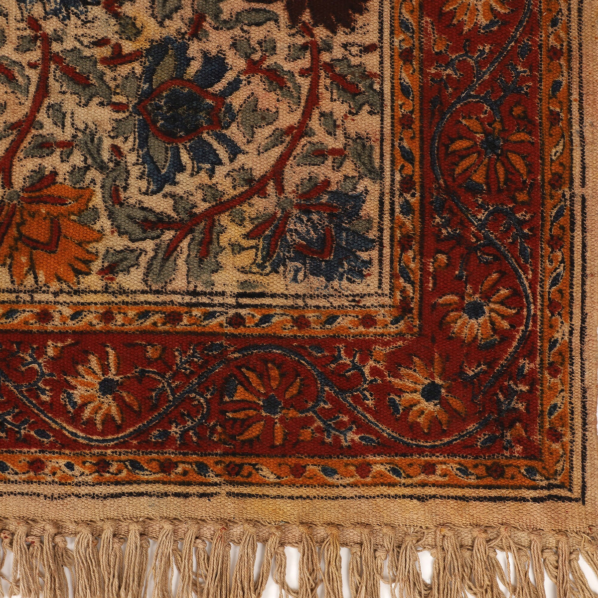 Large Cotton Yoga Mat - 6x4 feet (large) Area Rug - Kalamkari Hand Block Printed - Cotton Area/Yoga Rug - Handwoven Cotton Carpet