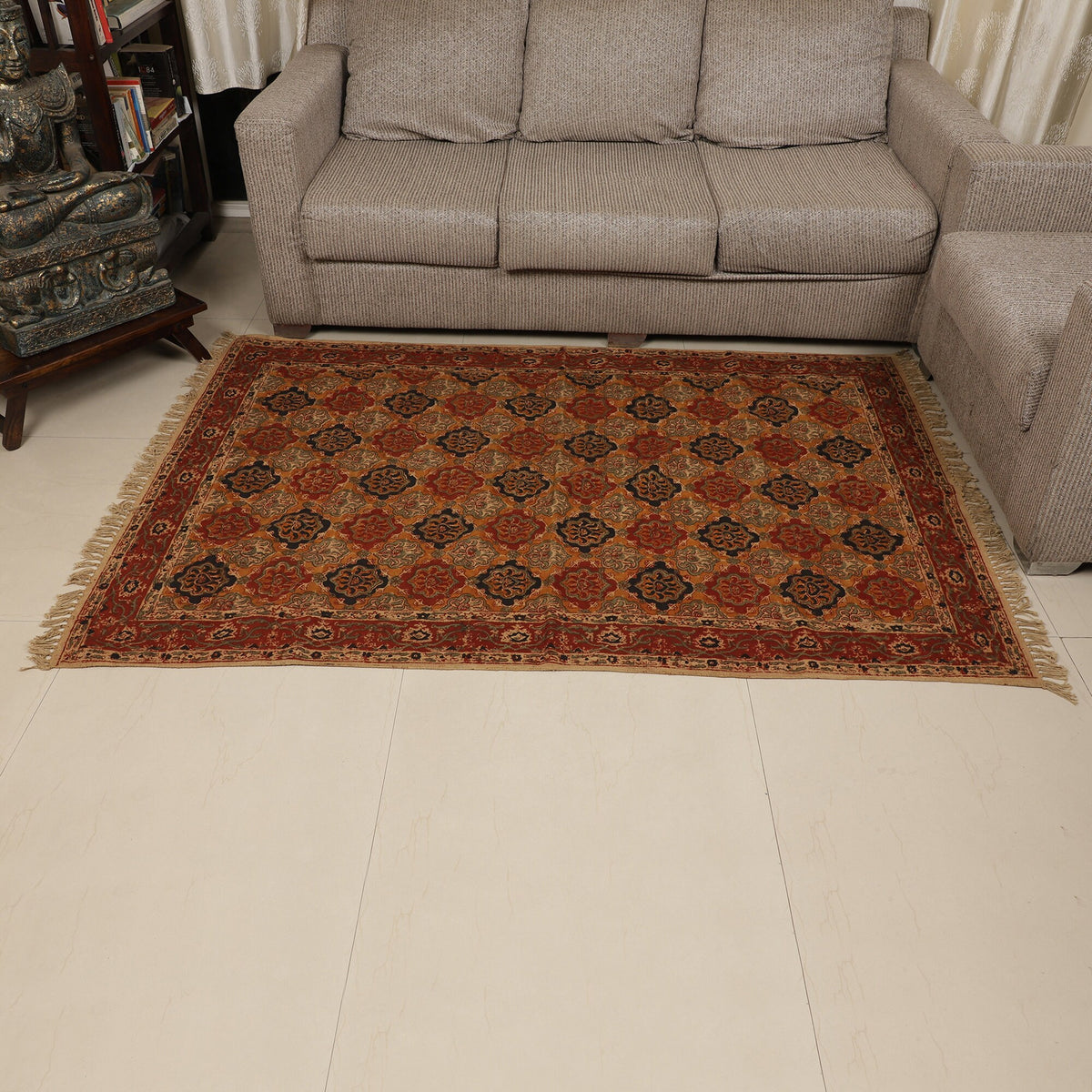 Large Cotton Yoga Mat - 6x4 feet (large) Area Rug - Kalamkari Hand Block Printed - Cotton Area/Yoga Rug - Handwoven Cotton Carpet