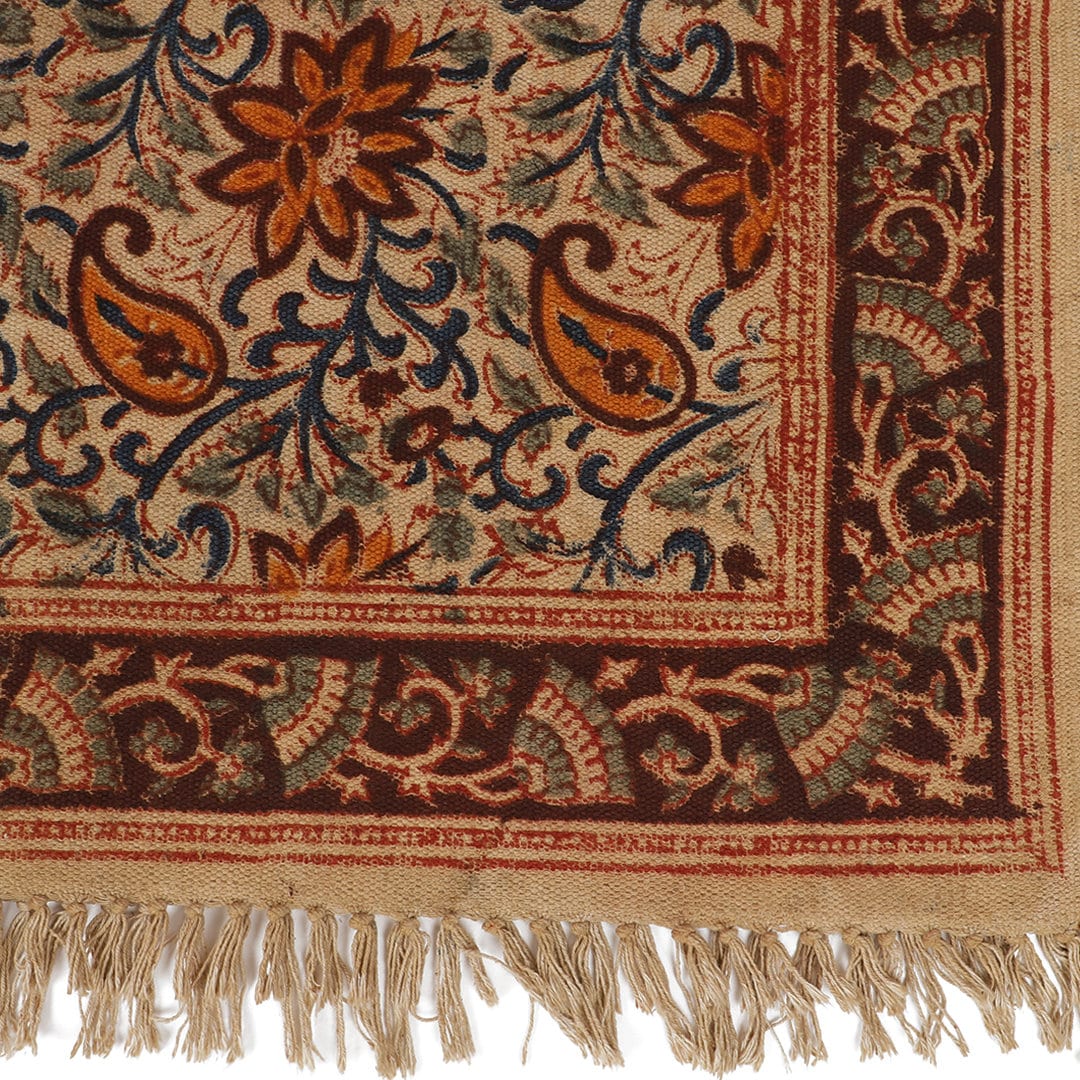 Large Cotton Yoga Mat - 6x4 feet (large) Area Rug - Kalamkari Hand Block Printed - Cotton Area/Yoga Rug - Handwoven Cotton Carpet